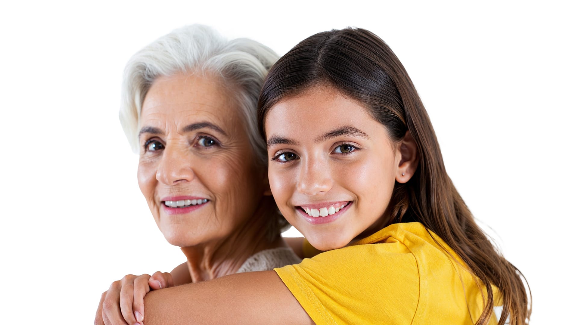 Niña abrazando a una señora mayor