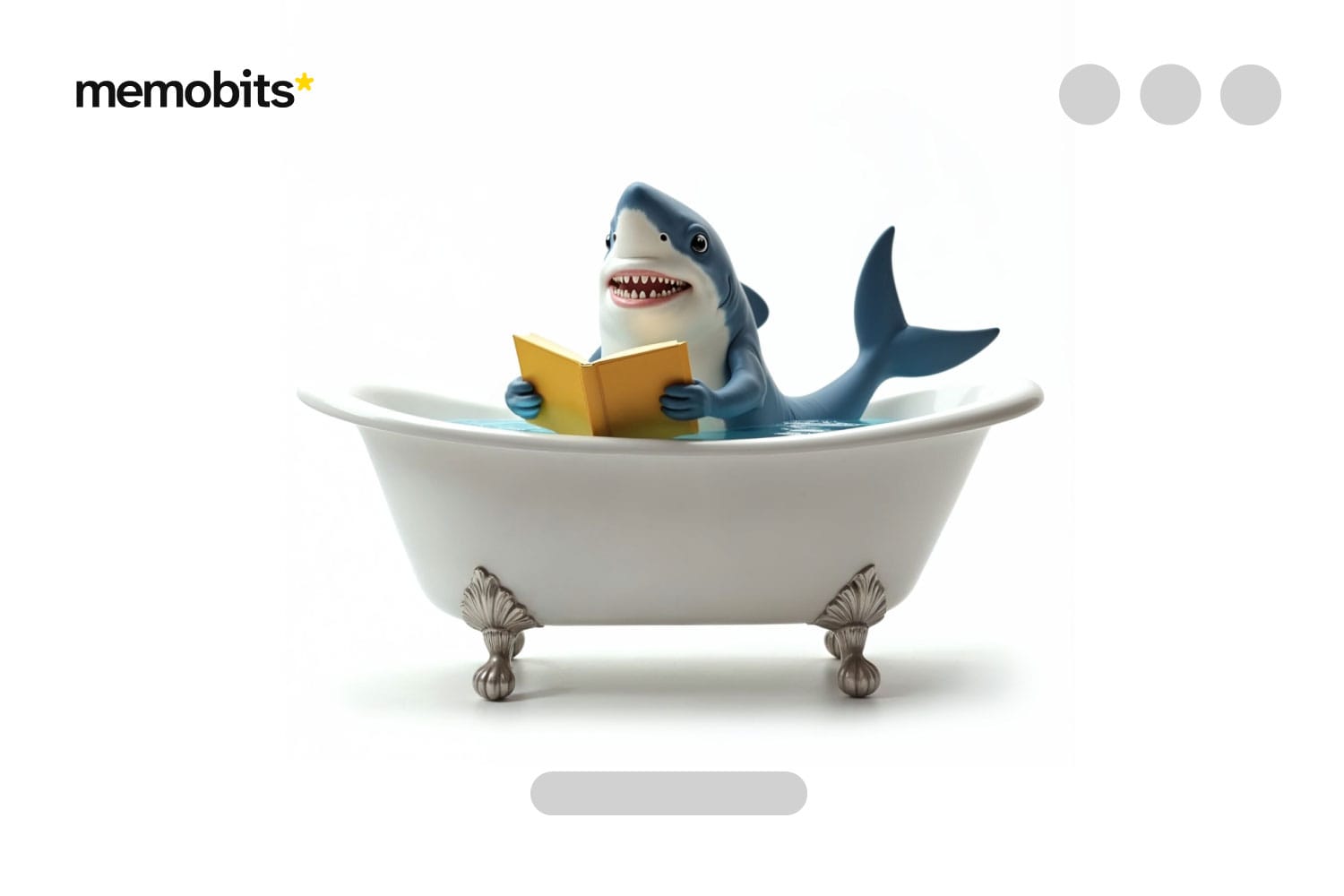 Memobit de un tiburón leyendo en una bañera